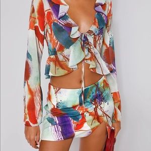 TIGERMIST Harvie Skirt Floral Mini Slit Low Waisted